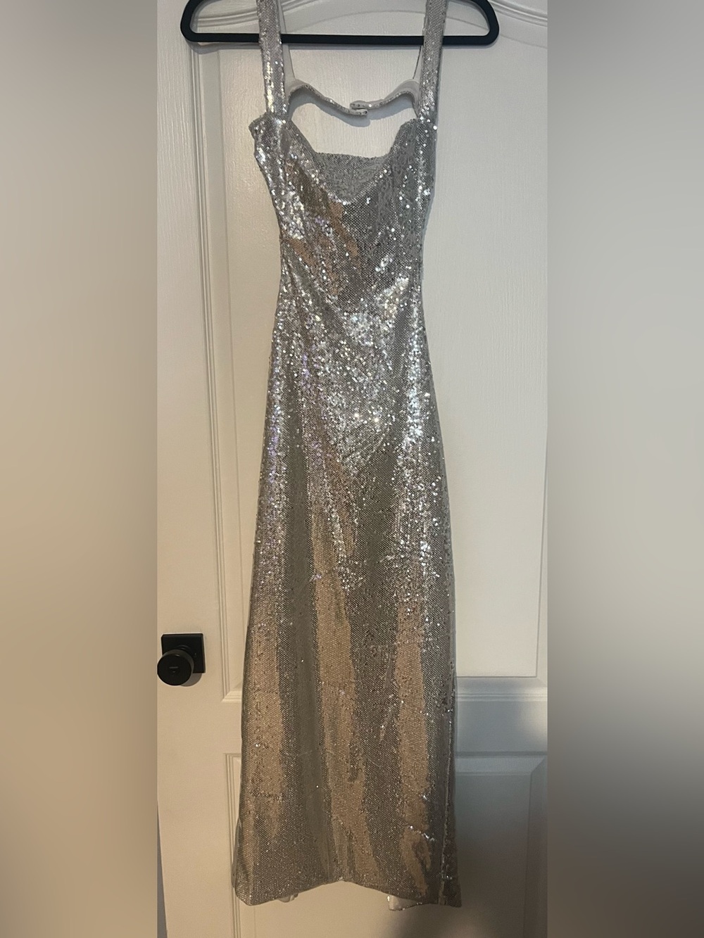 Silver Sequin Evening Gown
